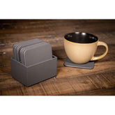 Gray Leather 10 Square Coaster Set w/ Holder
